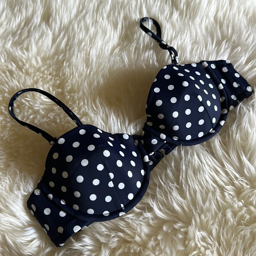 Blue & White Polka Dot Bikini Top, Size 36A.
